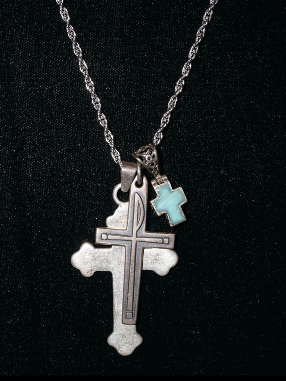 Sterling SILVER 20" Necklace with 1-2-3 Sterling SILVER Crosses